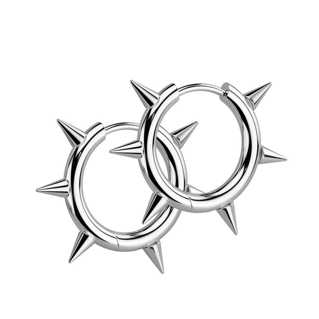 18G Pair of Stainless Steel Hinged Hoop Earrings With Spikes